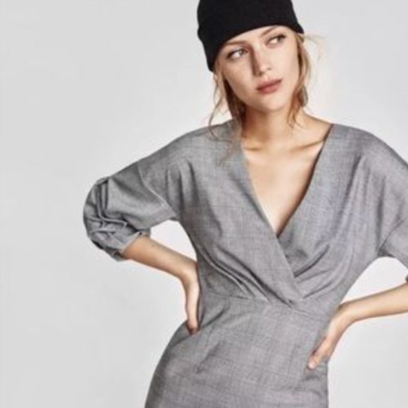 Zara Checkered Ruched Midi Dress - Picture 3 of 5